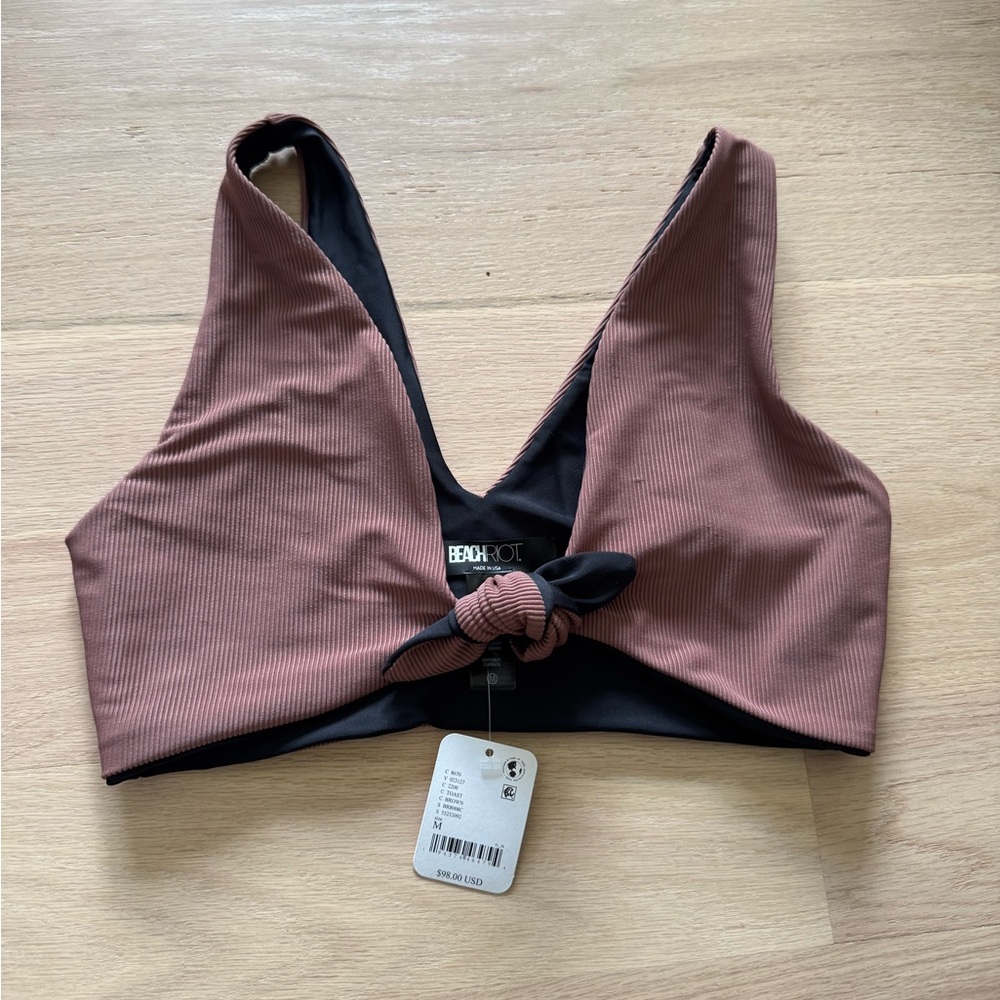 Beach Riot Dusty Mauve Ribbed Knot Bralette